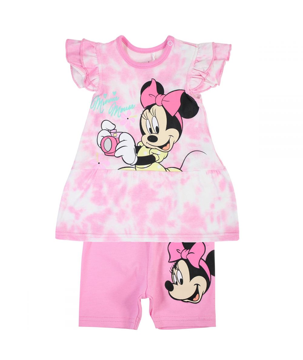 Ensemble Minnie robe tee-shirt et short/pantacourt - rose et blanc