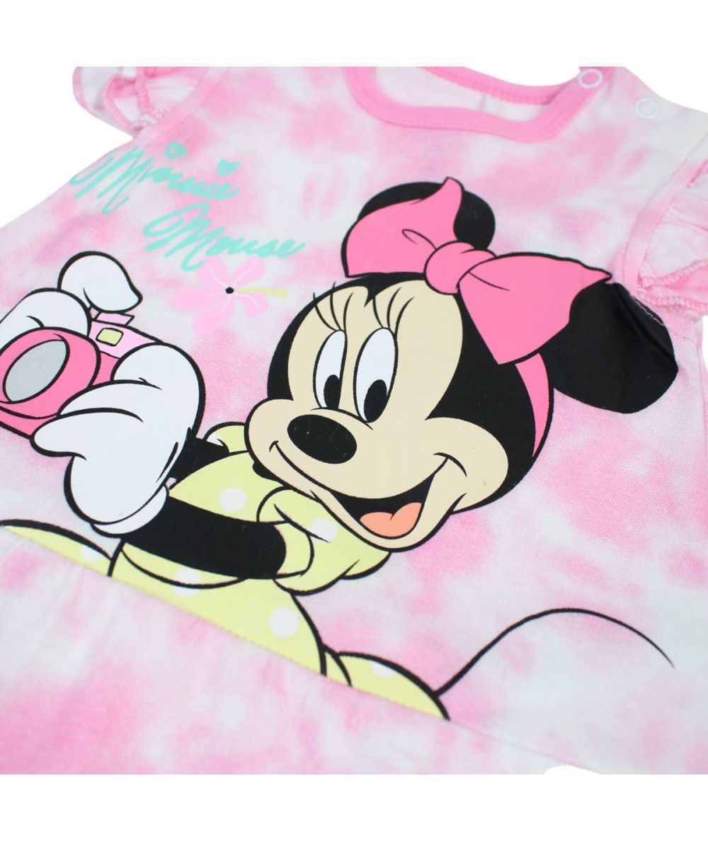 Ensemble Minnie robe tee-shirt et short/pantacourt - rose et blanc