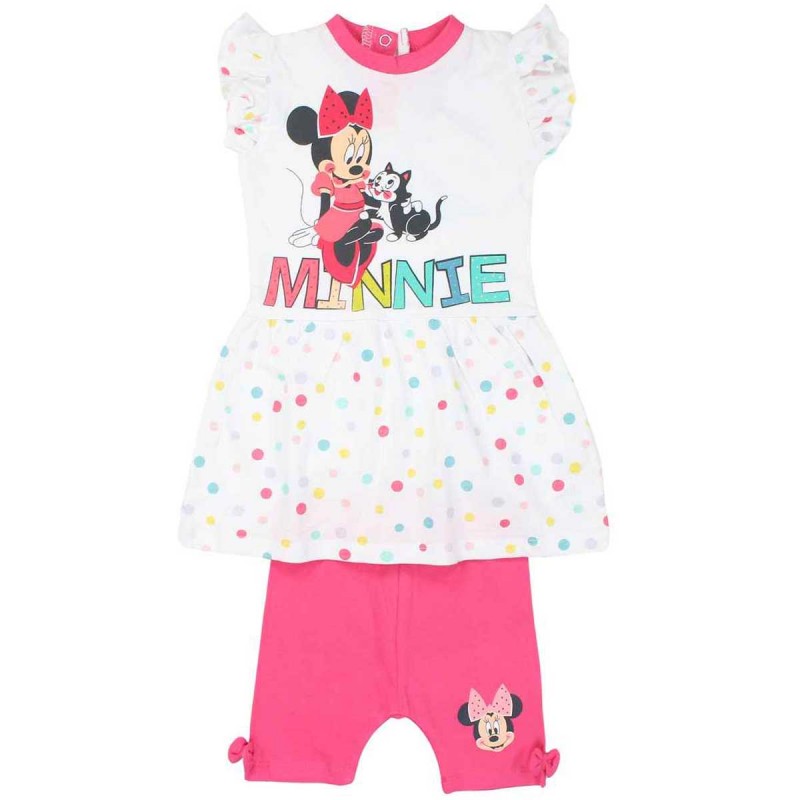 Ensemble Minnie robe et pantacourt - fushia et blanc