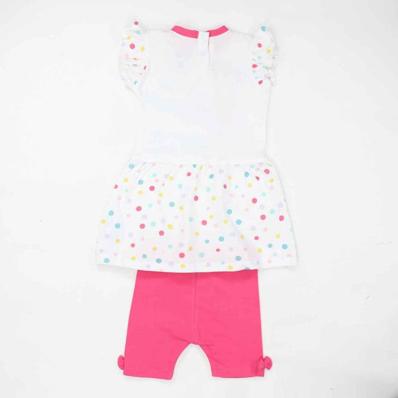 Ensemble Minnie robe et pantacourt - fushia et blanc