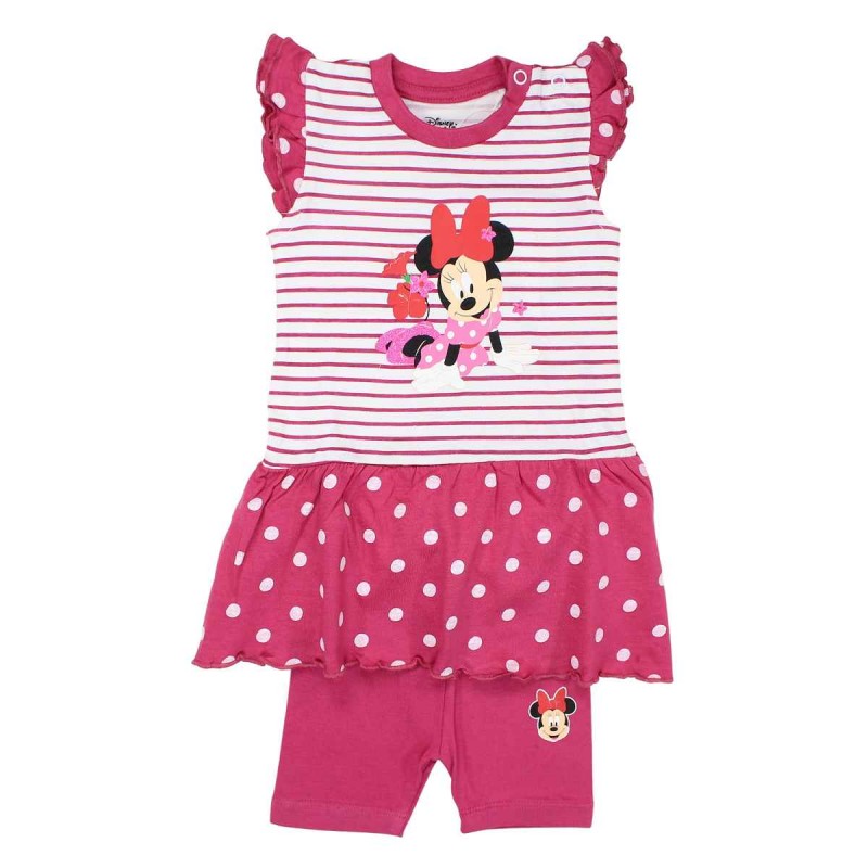 Ensemble Minnie robe et pantacourt - fushia et blanc