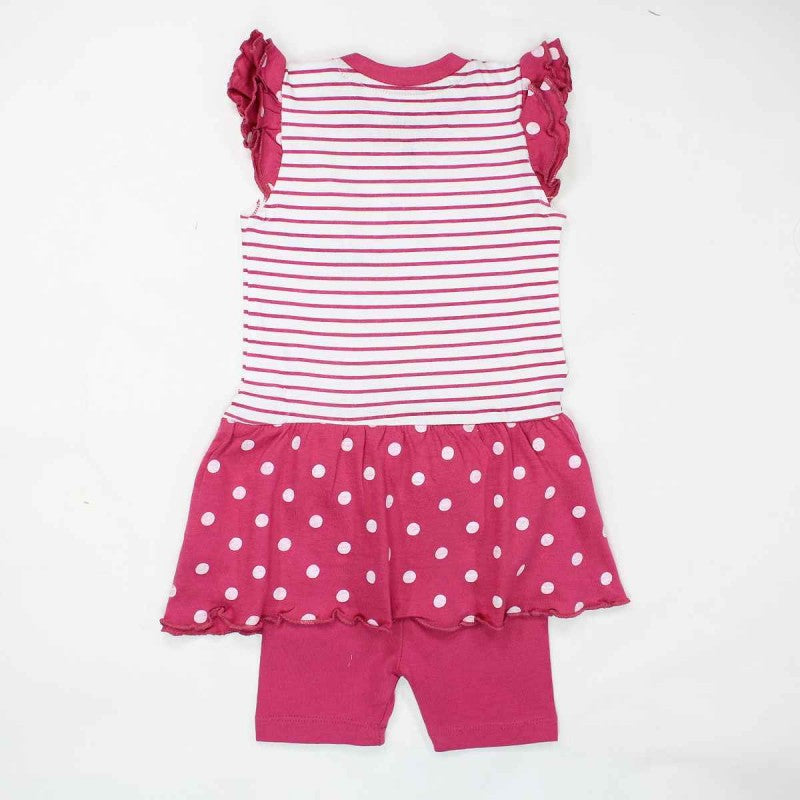 Ensemble Minnie robe et pantacourt - fushia et blanc