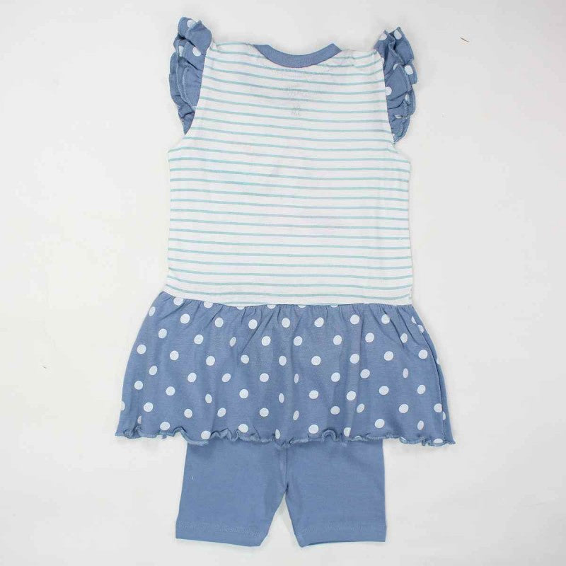 Ensemble Minnie robe et pantacourt - bleu et blanc