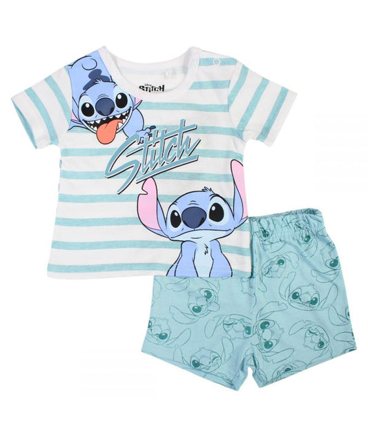 Ensemble Stitch tee-shirt et short - bleu-vert et blanc