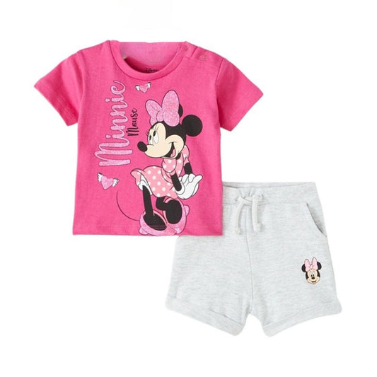 Ensemble Minnie tee-shirt et short - fushia et gris