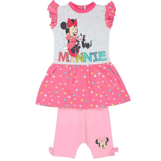 Ensemble Minnie robe et pantacourt - rose et gris