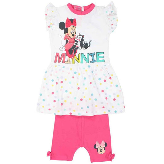 Ensemble Minnie robe et pantacourt - fushia et blanc