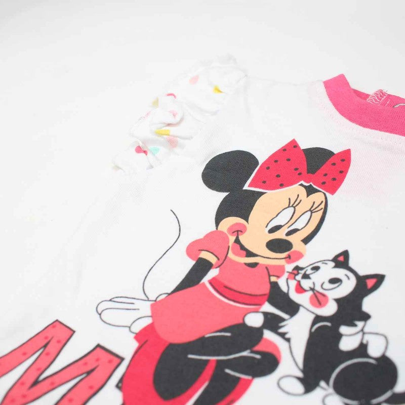 Ensemble Minnie robe et pantacourt - fushia et blanc