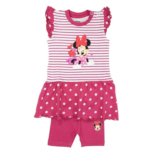 Ensemble Minnie robe et pantacourt - fushia et blanc