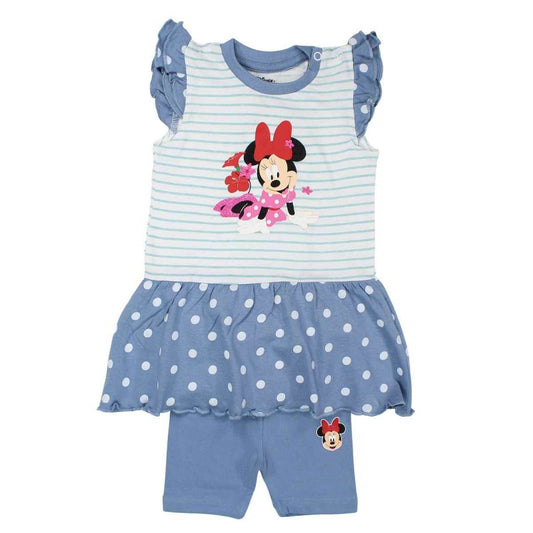 Ensemble Minnie robe et pantacourt  - bleu et blanc