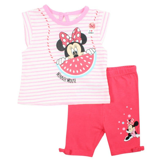 Ensemble Minnie tee-shirt et pantacourt - rose fushia et blanc
